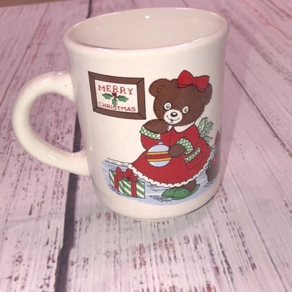 Vintage teddy bear Christmas coffee mug